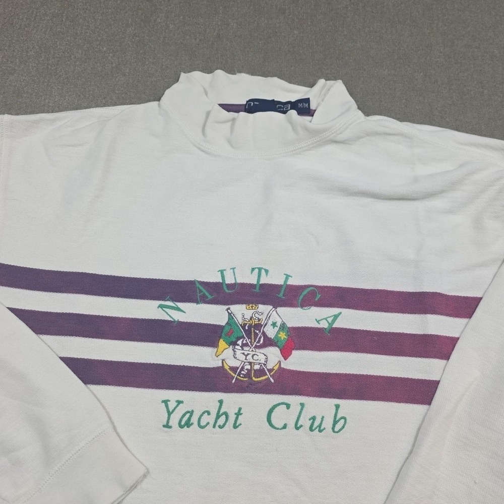 Vtg Nautica Yacht Club Embroidered Crewneck Sweatshirt 90s White Purple Pullover - Picture 2 of 15